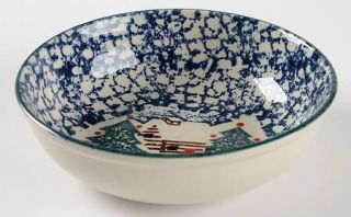 Tienshan Cabin In The Snow Coupe Cereal Bowl, Fine China Dinnerware   Blue Cabin