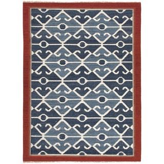 Handmade Flat weave Tribal Smoke blue Multicolor Wool Rug (4 X 6)