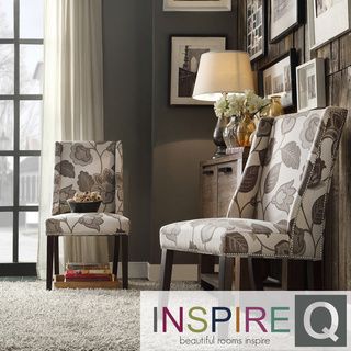 Inspire Q Geneva Grey Floral Wingback Hostess Chairs (set Of 2)