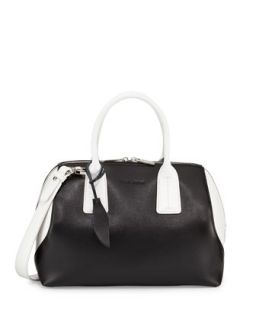 Dacey Two Tone Leather Satchel Bag, Black/White