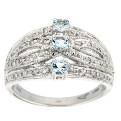 D'sire 10k White Gold Aquamarine and White Sapphire Rounds Ring D'sire Gemstone Rings