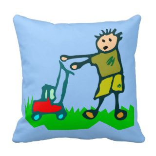 Cartoon Drawing Man Mowing Grass Pillows