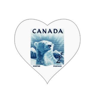 Vintage 1953 Canada Polar Bear Postage Stamp Heart Sticker