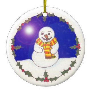 Holly Garland & Happy Snowman Christmas Ornament