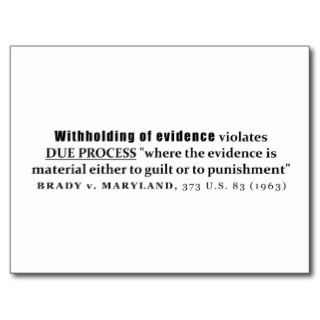 Withholding of Evidence Brady v Maryland Case law Post Cards