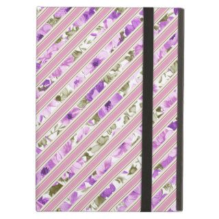 Pink Girly Modern Trendy Floral Stripes Pattern iPad Case