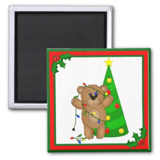 Funny Teddy Bear Tangled in Christmas Lights Refrigerator Magnet