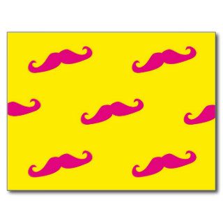 Neon pink and yellow mustache post card