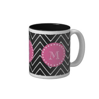 Hot Pink, Black and White Chevron  Your Monogram Mug
