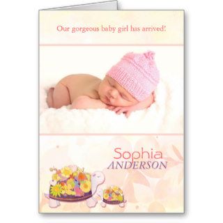 Flower Turtles Baby Girl Photo Birth Announcements Greeting Card