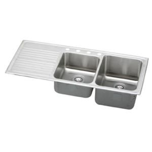 Elkay Lustertone Top Mount Stainless Steel 48x22x10 4 Hole Double Bowl Kitchen Sink with Drainboard  DISCONTINUED ILGR4822R4