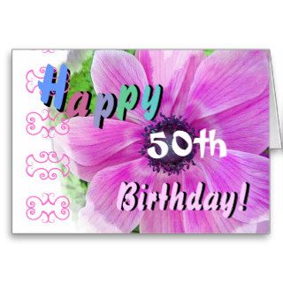 HAPPY 50th  BIRTHDAY  with Pink Rose & Blue Flower Cards