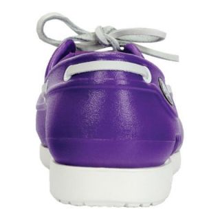 Girls' Crocs Beach Line Patent Boat Shoe Neon Purple/White Crocs Slip ons