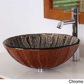 Antique Copper Design Tempered Glass Bathroom Vessel Sink with Faucet Combo Elite Bathroom Sinks