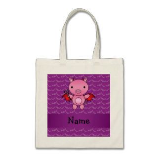 Personalized name devil pig purple bats tote bag