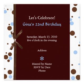 Blue and Brown Polka Dot Birthday Invitations