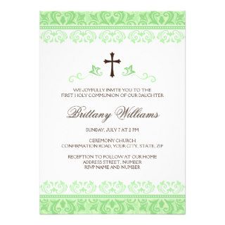 Light green lace first holy communion confirmation personalized invitations