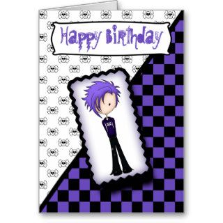 Purple Haired Emo Goth Boy Birthday Card