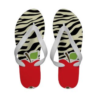 Cream Zebra Stripes Animal Print; Apple Flip Flops