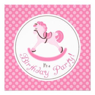 Pink Rocking Horse Birthday Personalized Announcement