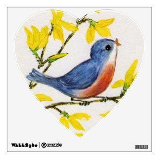 Cute Singing Blue Bird Tree Branch Wall Decal