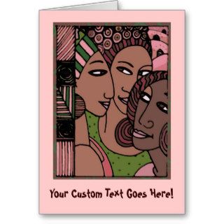 Pink and Green African American Women Greeting Cards