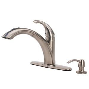 Fontaine Arielle Single Handle Pull Out Sprayer Kitchen Faucet with Soap Dispenser in Brushed Nickel DISCONTINUED FF ARL4H BN