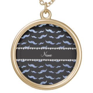 Personalized name light blue glitter mustaches custom jewelry