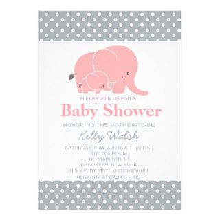 Elephant Baby Shower Invitations Pink and Gray