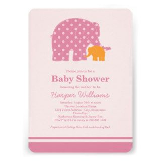 Elephant Baby Shower Invitations  Pink and Orange
