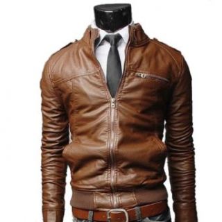 2 Farben Männer Slim Fit PU Kunstleder Reißverschluss Reiter Jacken Oberbekleidung Bekleidung