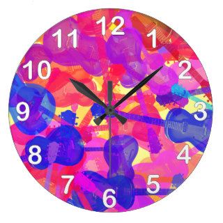 Coloured Guitar Collage Wall Clock