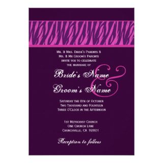 Eggplant Purple and Fuchsia Zebra Wedding Template Personalized Announcements