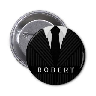 Pinstripe Suit Mens Fashion Round Name Tag Badge