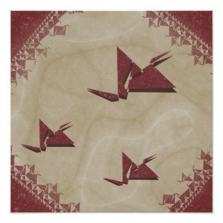 Kirigami Red Birds Fractal Posters