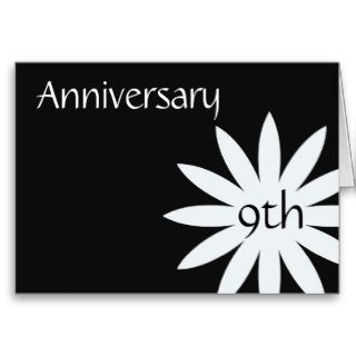 9th Anniversary, Big white flower on black Cards