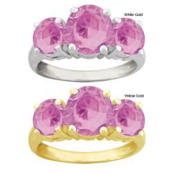 10k Gold Synthetic Round Rose Zircon 3 stone Ring Cubic Zirconia Rings