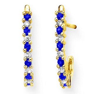 10K Yellow Gold 0.12 ct. Diamond with Alternating 1/5 ct. Sapphire J Hoop Earrings Katarina Jewelry