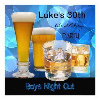Mans 30th Birthday Blue Drinks Beer Boys Night Custom Announcements