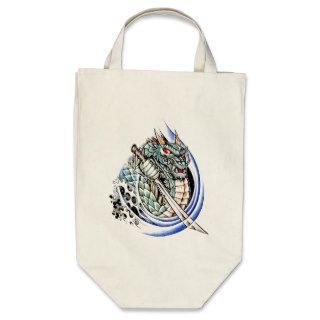 Cool Oriental Dragon with Sword tattoo Tote Bags