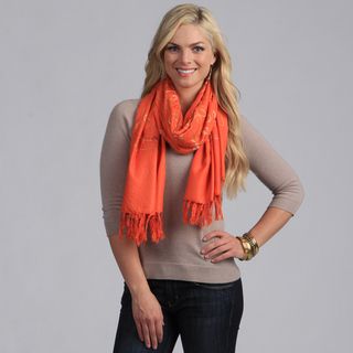 Peach Couture Women's Embroidered Orange Wool Shawl Shawls & Wraps