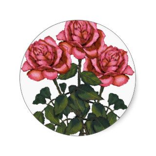Pink Roses, Three Color Pencil Art, Drawing Stickers