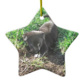 Cute Puppy Digging Himself Into a Hole Christmas Ornaments