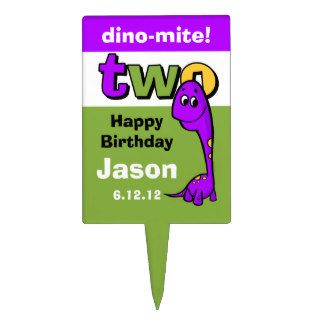 Purple Dinosaur 2nd Birthday Rectangle Cake Picks