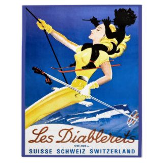 Vintage Ski poster, Les Diablerets, Switzerland Photo Plaque