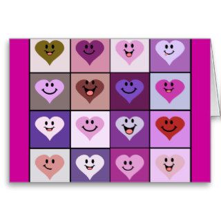 Pink and Purple Smiley Hearts Greeting Cards