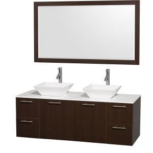 Wyndham Collection Amare 60 in. Double Vanity in Espresso with Man Made Stone Vanity Top in White and Porcelain Sink WCR410060ESWHD28WHM1DB