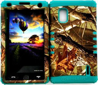 AT&T LG Optimus G E970 Hybrid 2 in 1 Kickstand Cover Case Mossy Camo Hunter Series Branch with Leaves Plastic Snap On + Teal Silicone Cell Phones & Accessories