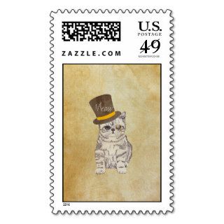 Funny Cute Kitten Cat Sketch Monocle and Top Hat Stamps