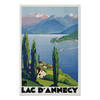 Peaceful Lake Annecy Vintage Retro France Travel Posters